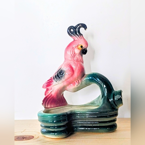 COPY - Vintage Cockatoo Tropical pink Bird Ceramic Planter rare mid-century mcm - Picture 1 of 4